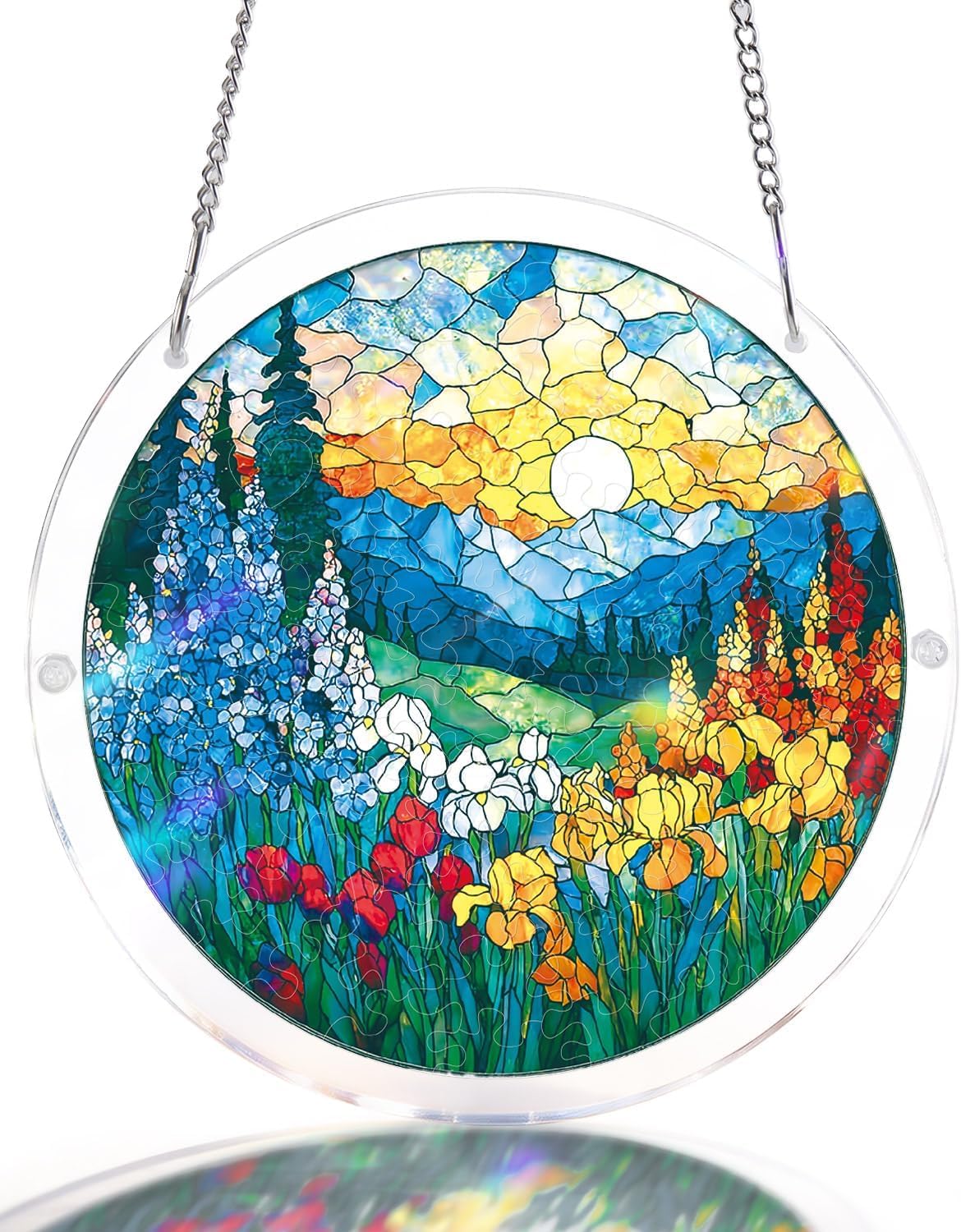Acrylic Puzzles Suncatcher Window Hanging, Blossom Sea Puzzle, Acrylic Suncatcher for Doors Garden, Mother's Day Christmas Birthday Gifts for Women Men (M - 8.2 * 8.2 in)