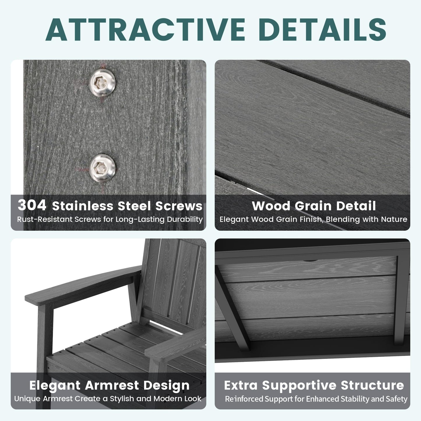 Pamapic 5 PCS Outdoor Dining Set, Spacious HDPE Outdoor Table and Chairs, Wood Grain Patio Furniture Sets with Elegant Armrest, All-Weather Patio Dining Table with Umbrella Hole, Gray