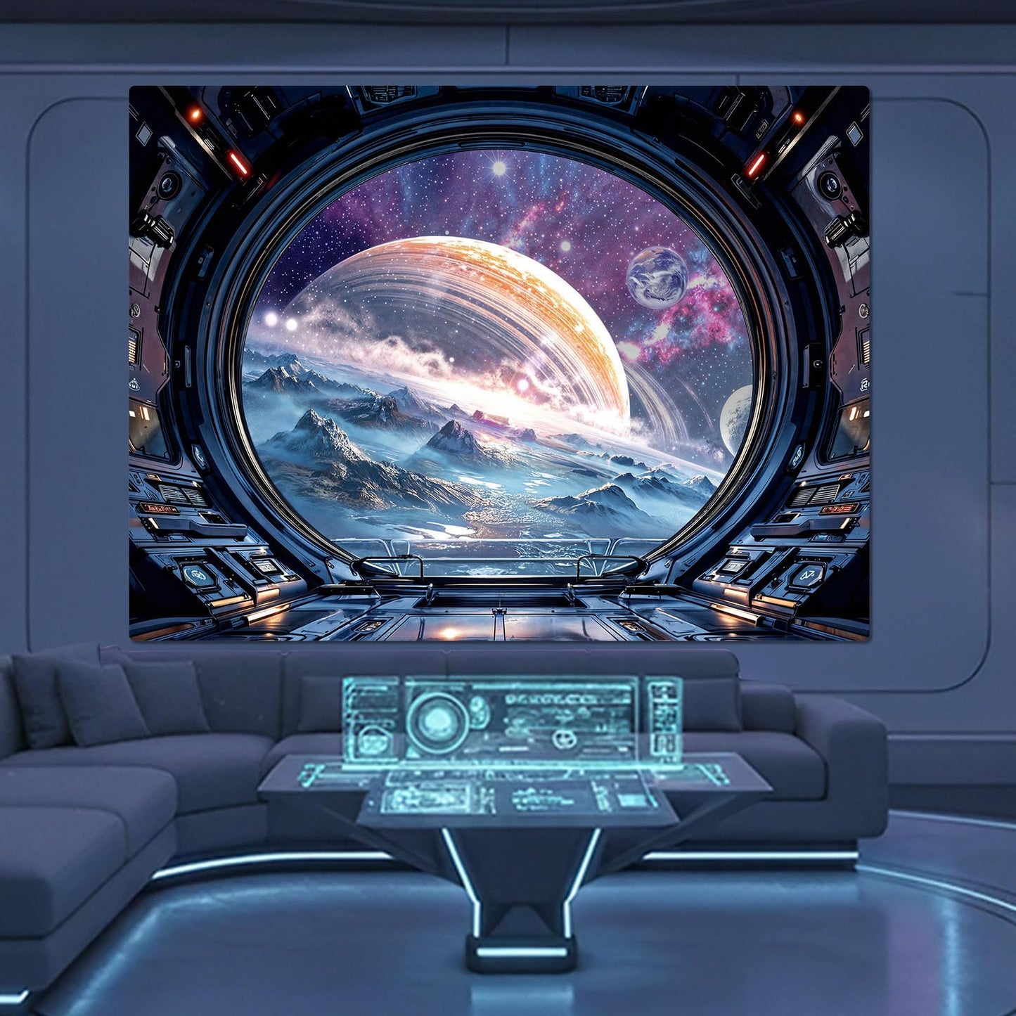 Lifeel Galaxy Tapestry, Planet Space Science Fiction Aesthetic Window Tapestries Decor for Game Room and Bedroom Living Room, 36x48 inches
