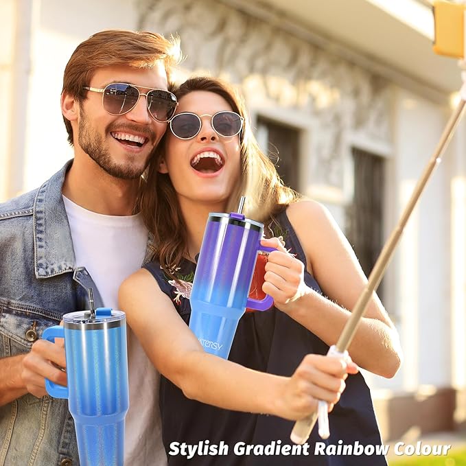 30 oz Shiny Tumbler with Handle and Straw,Stainless Steel Tumbler with Lid and Straw,Insulated Travel Mug(Cold for 34 Hours),Water Bottle for Iced Tea,Coffee (Purple)