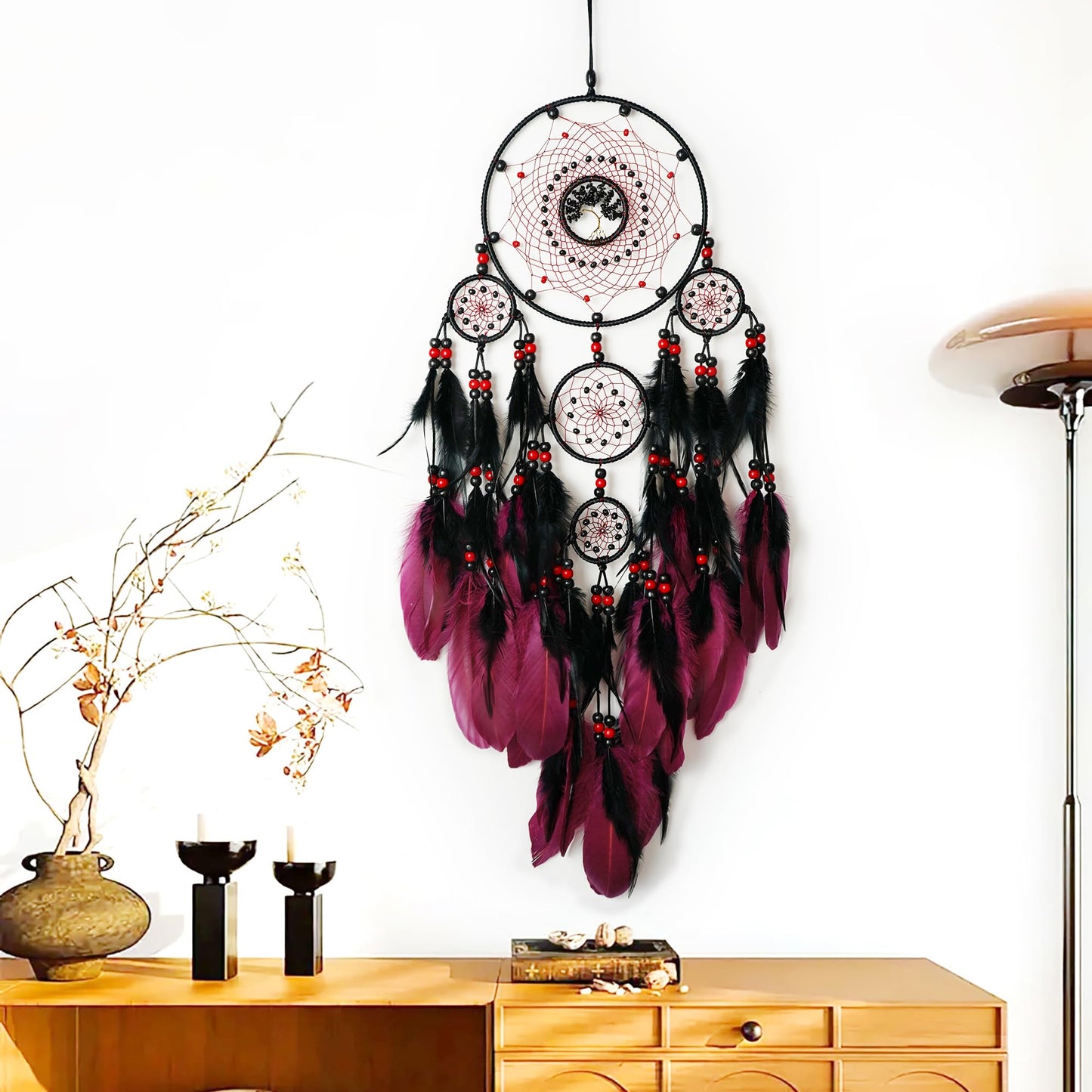 MEIZHIANDME Large Dream Catchers, Boho Handmade Native Macrame Dream Catchers Wall Hanging for Bedroom Living Room Dorm Room Decor, Adults Wedding Party Decor, Festival Blessing Gift (Red & Black)