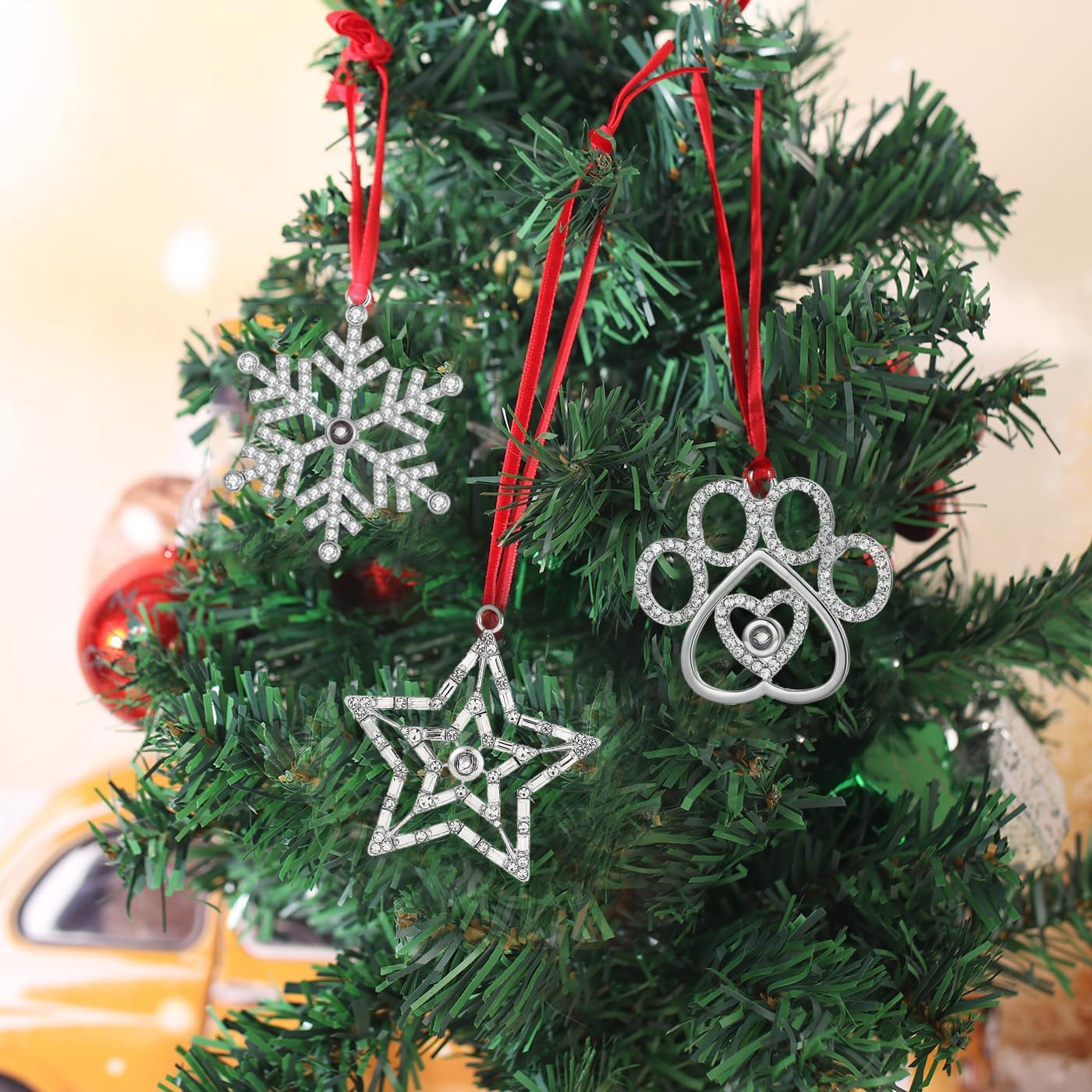 3PCS Christmas Tree Hanging Ornament Holiday Metal Xmas Tree Party Indoors Home Family Holiday Pet Party Tree Hanging Ornaments Decoration Keepsake Gifts (Multi 3)