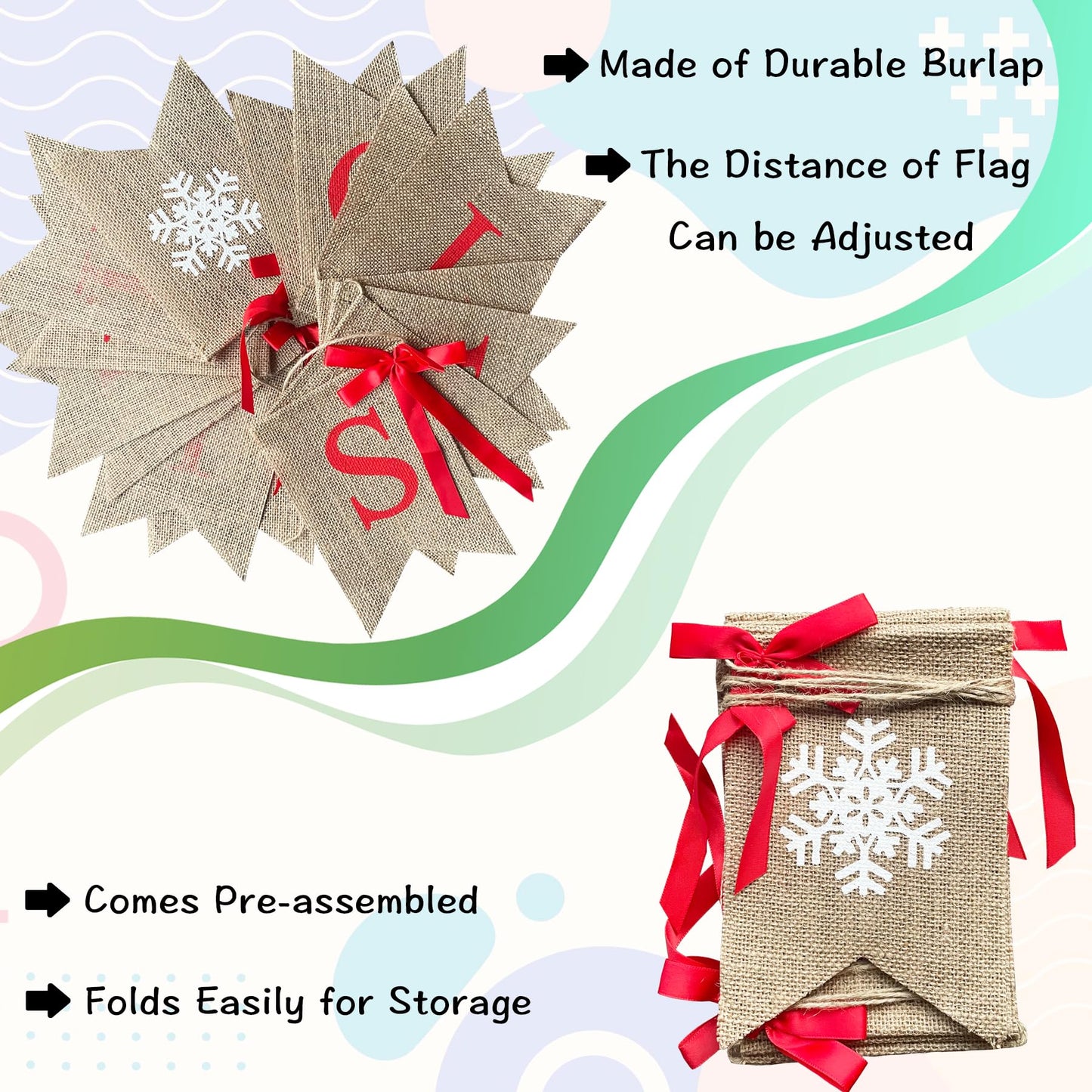 VILIFEVER Happy Holidays Banner Burlap, Christmas Decorations for Home Office, Christmas Banner for Fireplace Mantel Indoor Outdoor Decor, Happy Holidays Sign Xmas Party Supplies