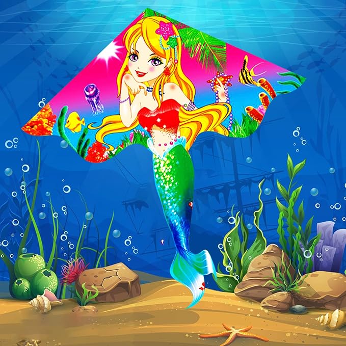 HENGDA KITE Beautiful Mermaid Kite for Kids Children Lovely Cartoon,Easy to Fly and Assemble,Suitable for Outdoor Activities