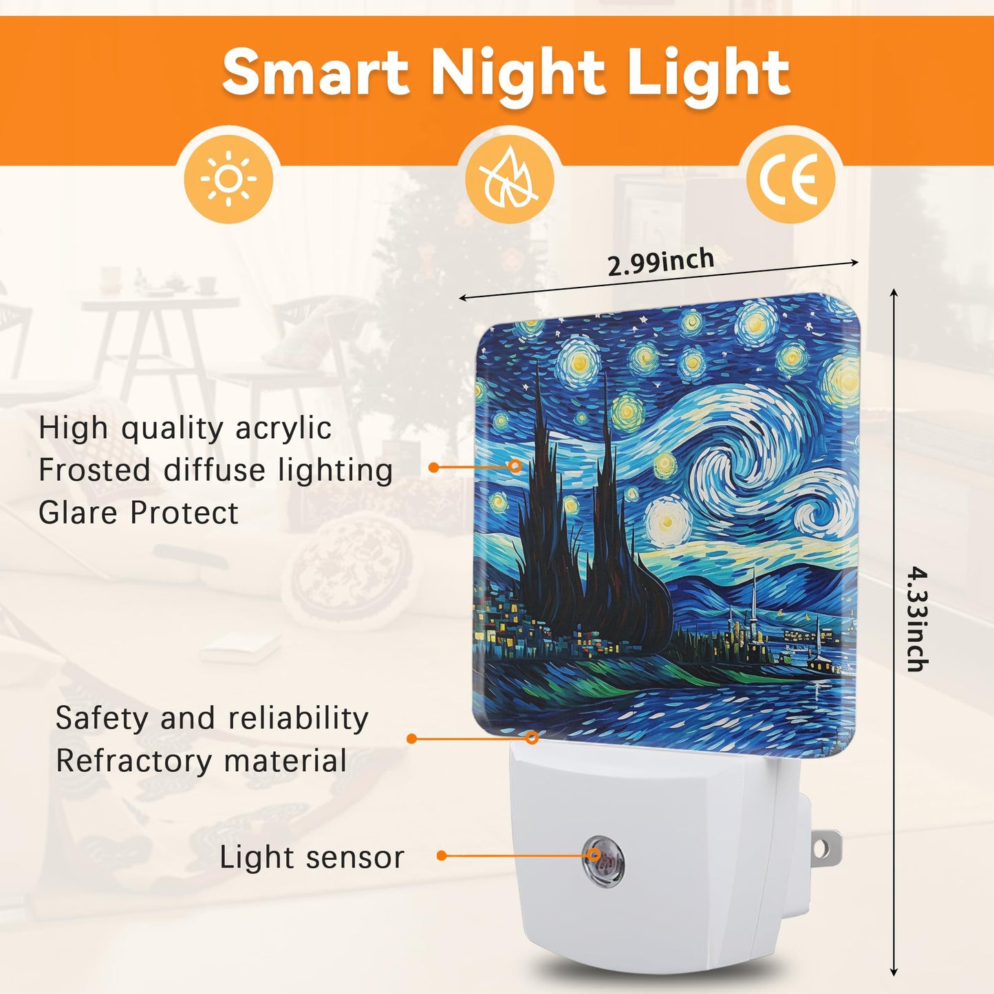 Van Gogh Starry Night Night Lights Plug into Wall Decorative Night Light Dusk to Dawn LED Lamp for Bedroom Bathroom Living Room