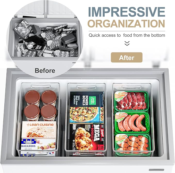 Heyuzb 8 PACK Freezer Organizer Bins Fridge Organizers and Storage Stackable Refrigerator Organizers Bins with Side Handles Clear Storage Bins for Pantry, Under Sink, Kitchen Cabinet