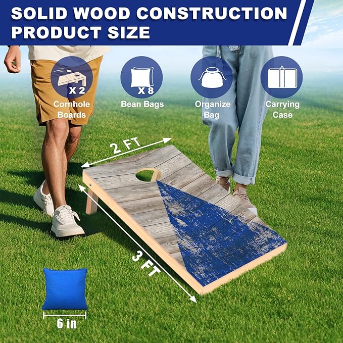 Cornhole Boards Set - Regulation Size 4x2/3x2ft Solid Wood Corn Hole Game Set with 8 Bean Bags and 2 Cornhole Boards - Perfect for Outdoor Game