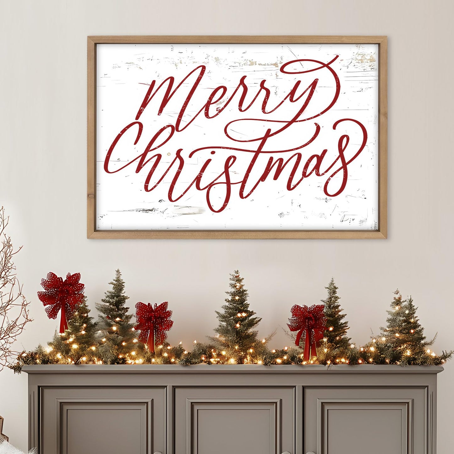 pechpell Merry Christmas Wall Decor Art Framed, 23.6×15.7 Inch Large Wooden Merry Christmas Sign, Xmas Holiday Indoor Living Room Bedroom Office Mantel Rustic Farmhouse Decorations for Home Kitchen