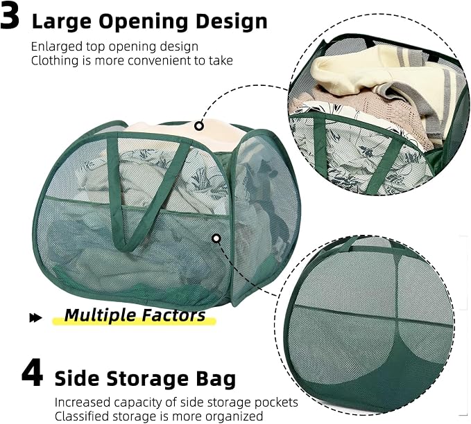 Collapsible Laundry Basket, 90L Foldable Pop Up Laundry Hamper with Handles, Mesh Dirty Clothes Hamper for Laundry, Bathroom, Kids Room, Dorm,Travel or Camping (Green, 2PCS)