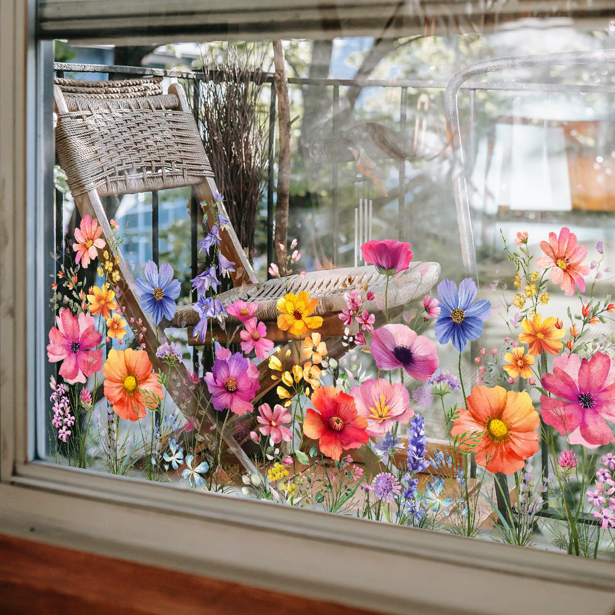 LOONELO Flower Garden Window Stickers, Wildflower Grass Door Decals, Lily Peony Poppy Floral Window Clings for Bedroom Living Room TV Office Decor Home Decoration