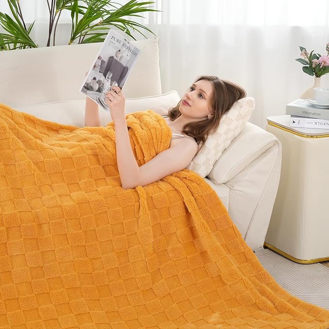 Zyrah Super Soft Throws for Couch Fleece Throw Blanket Lightweight Decorative Fuzzy Cozy Blankets for Sofa Chair Bed (B-Yellow, Twin(60"x80"))
