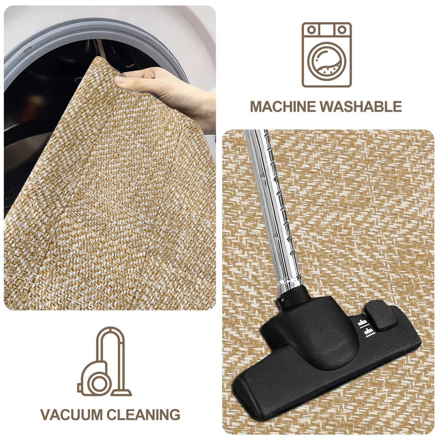 LEEVAN Washable Bathroom Rug, 2'x3' Low Profile Entryway Rugs Tan Front Door Mat Cotton Reversible Kitchen Mat Boho Bedroom Rug Farmhouse Carpet for Foyer Front Porch Decor