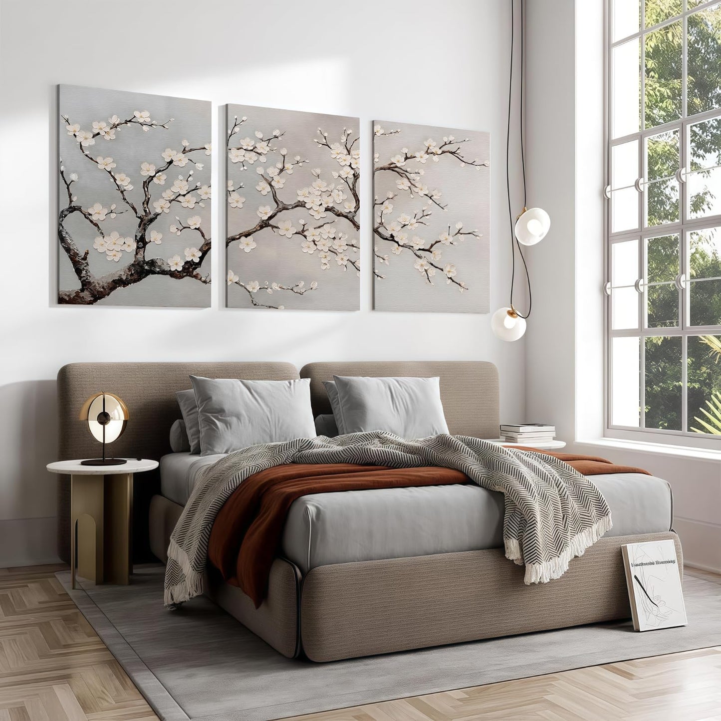 Wivsev Plum Blossom Wall Decor,Plum Blossom Canvas Wall Art,Beige Wall Art,Abstract Tree Print,Tree Wall Decor for Bedroom,Livingroom,Office (24" x 36" x 3 pcs)