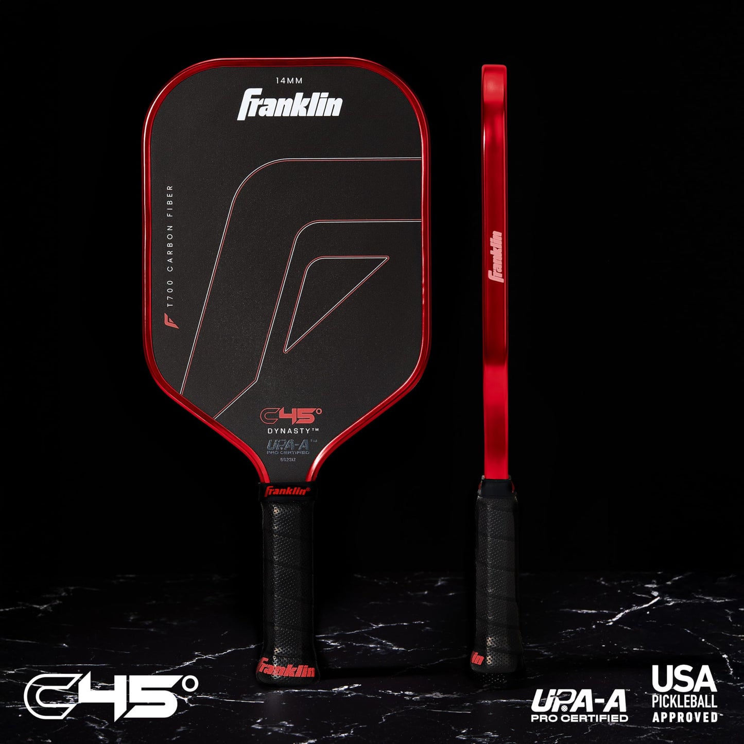 Franklin Sports PRO Pickleball Paddles – C45 Carbon Fiber Series - Official USAP + UPA Approved – Pro Player Design, DYNASTY 14MM RED
