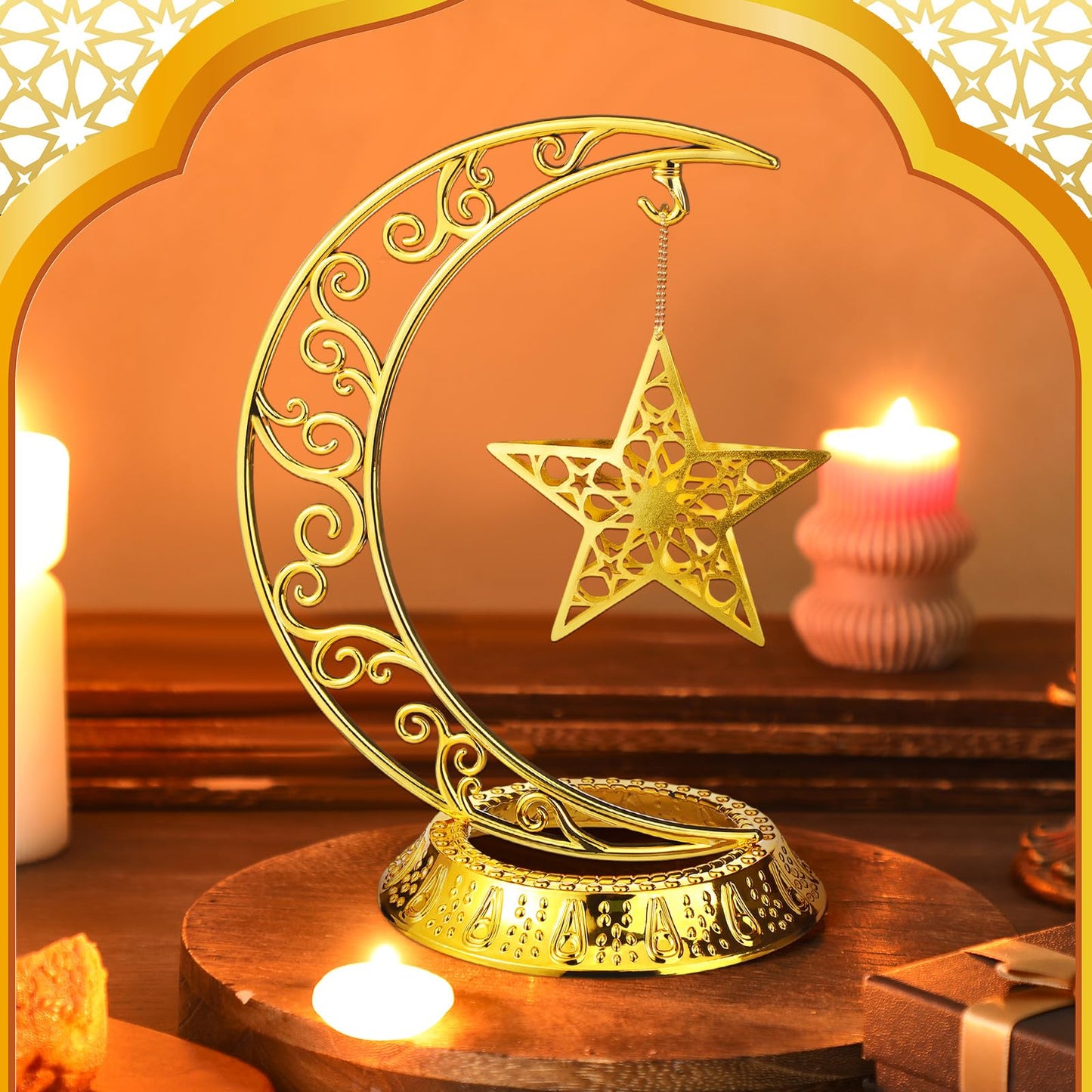 MorningRo Ramadan Decorations Plastic Eid Mubarak Table Decoration Moon Hollow Star Centerpiece Gold Ramadan Mubarak Ornament Kareem Table Signs for Home Decor Islamic Muslim Gifts