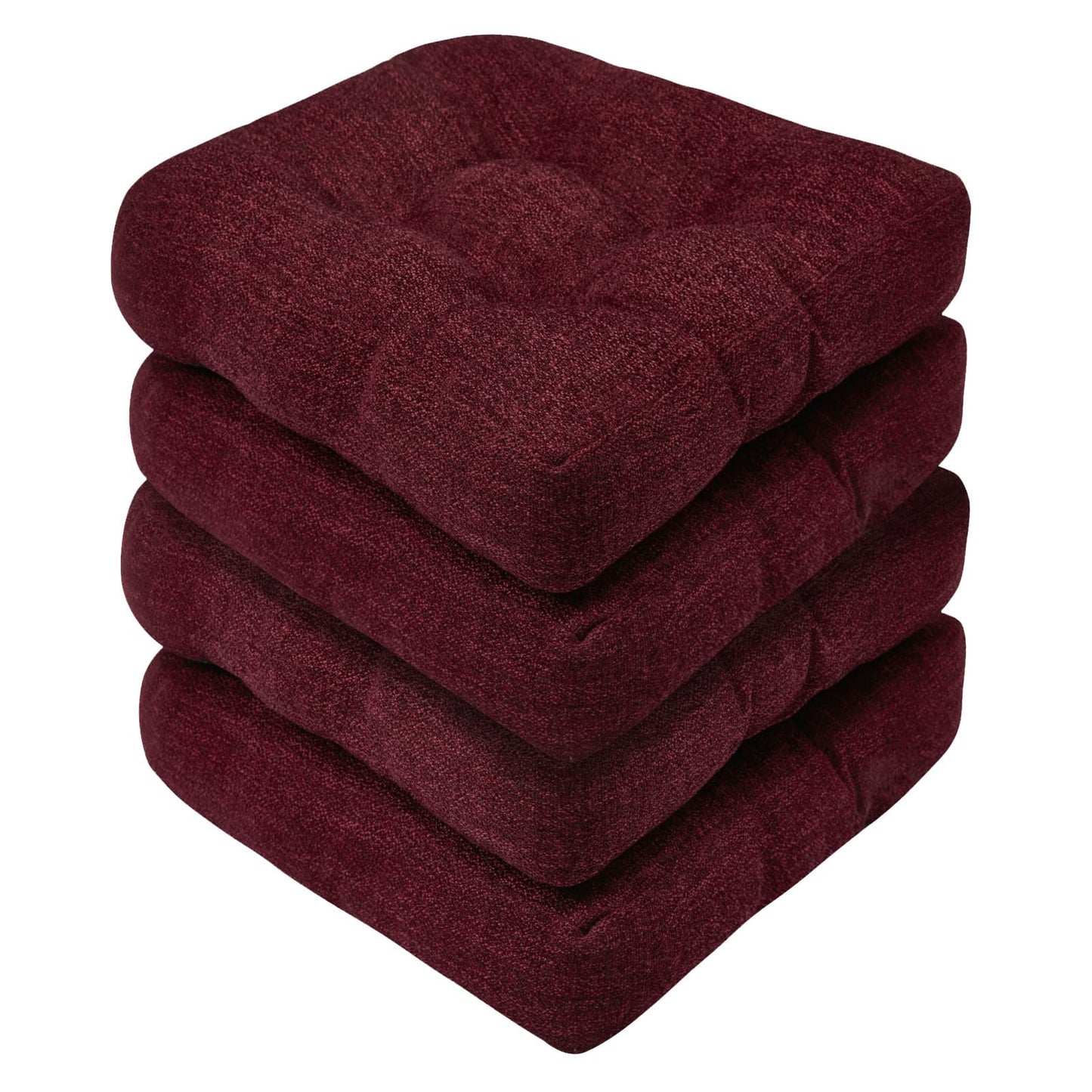 Basic Beyond Chair Cushions for Dining Chairs, Non-Slip Chair Pads, Thick Seat Cushions for Dining Room Chairs, Kitchen Chair Cushions Set of 4, 17" x 17" x 4", Burgundy