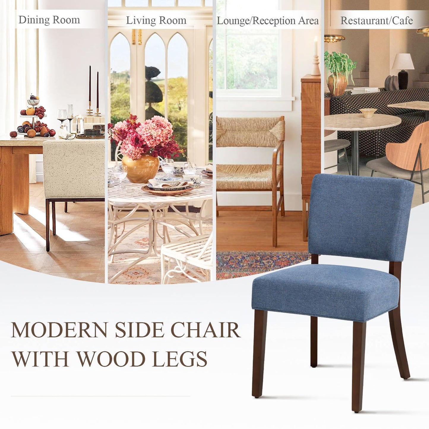 MALOL Upholstered Dining Chairs Set of 6, Fabric Kitchen Chairs with Padded Seat & Back, Solid Wood Legs, Modern Simple Dining Room Chairs for Kitchen, Dining Room, Living Room, Blue
