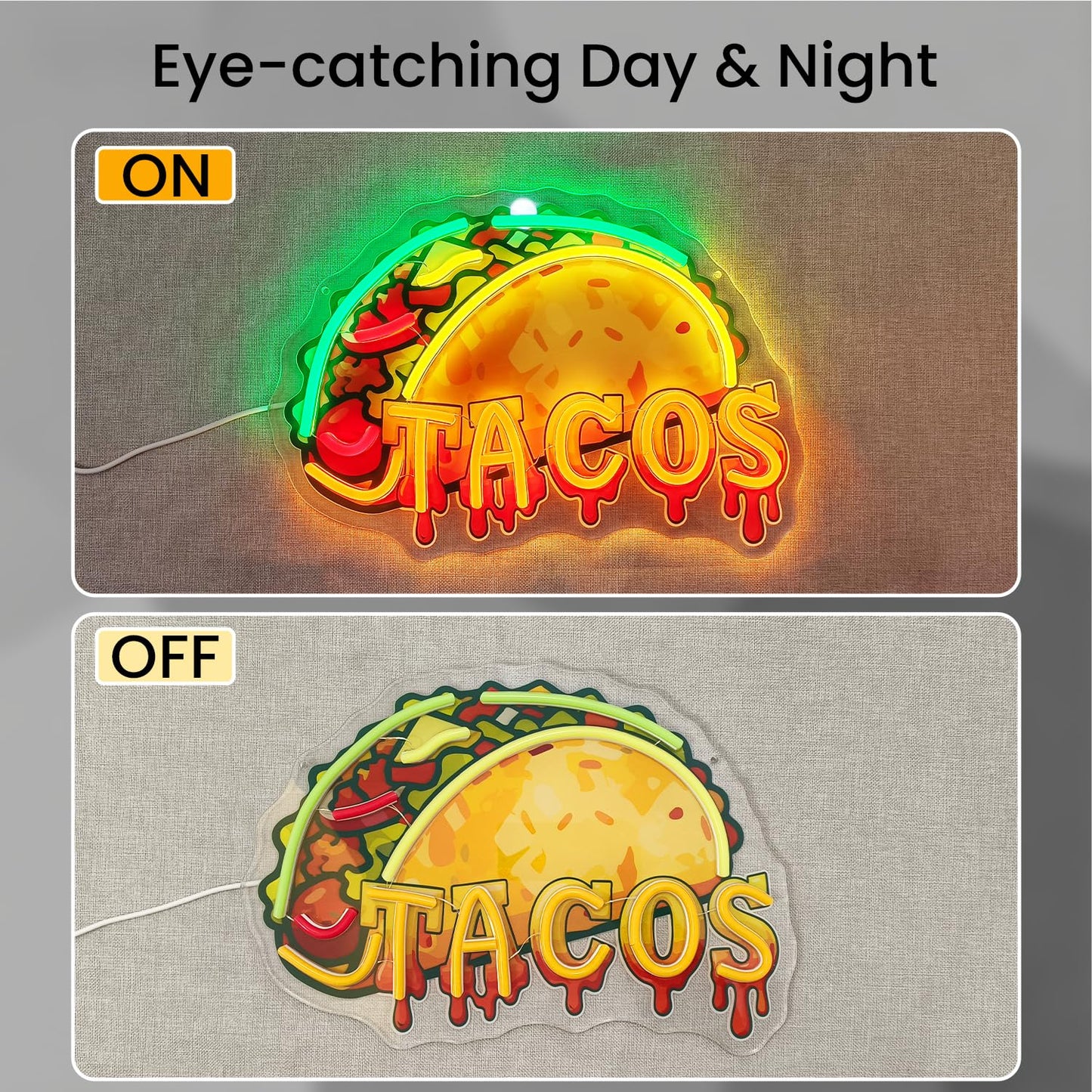 Tacos Neon Sign, LED Taco Signs Mexican Burritos Light Up Sign for Mexican Restaurant Taco Bar Pub Kitchen Fast Food Truck Shop Wall Window Decor, USB Powered with Dimmer
