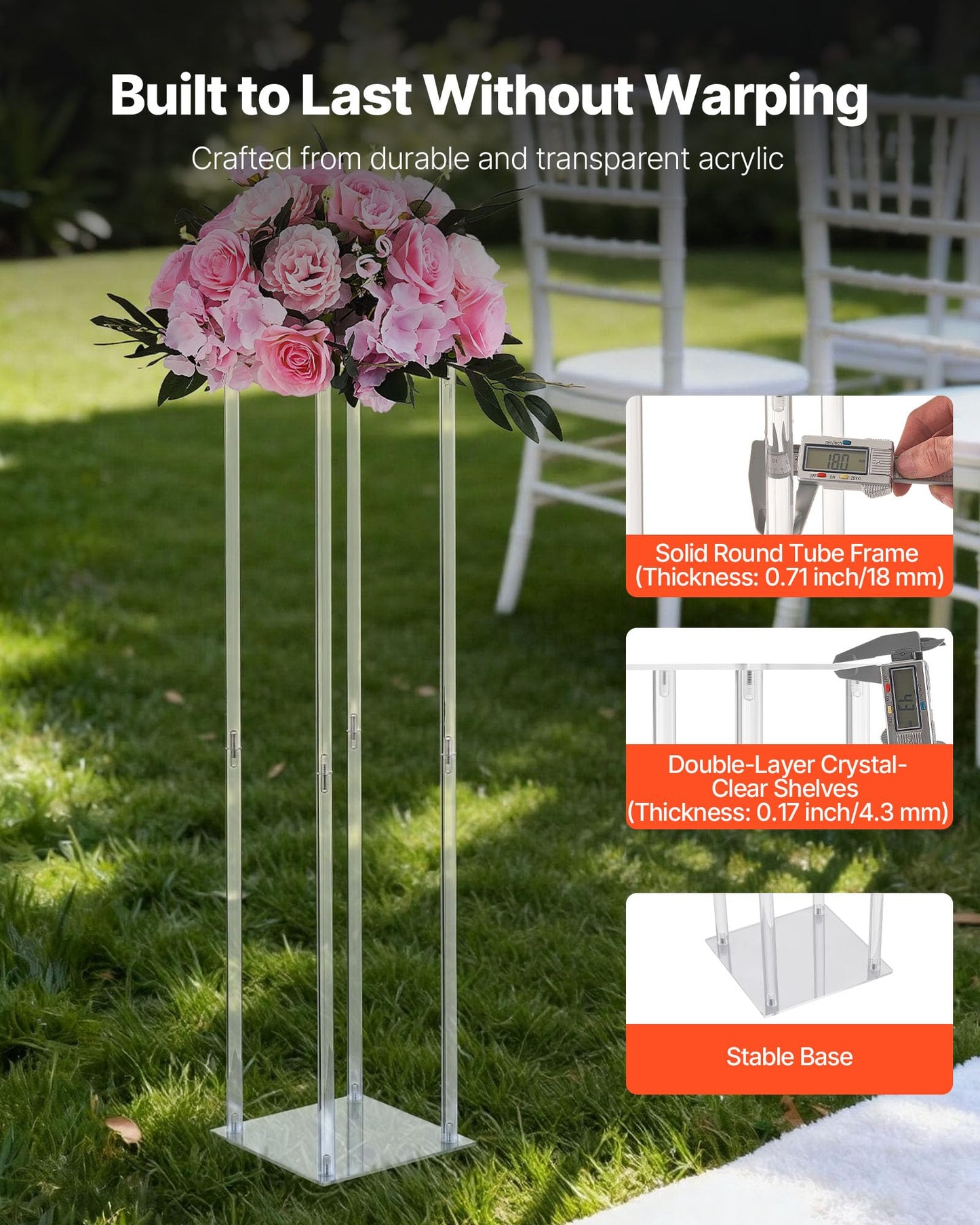 VEVOR Wedding Flower Stand, 10PCS 31.5-inch Column Flower Stand, Floral Stands with Acrylic Laminate, Cylindrical Cubic Floral Display Rack for Wedding, Party, Birthday, Home, Centerpiece Stands