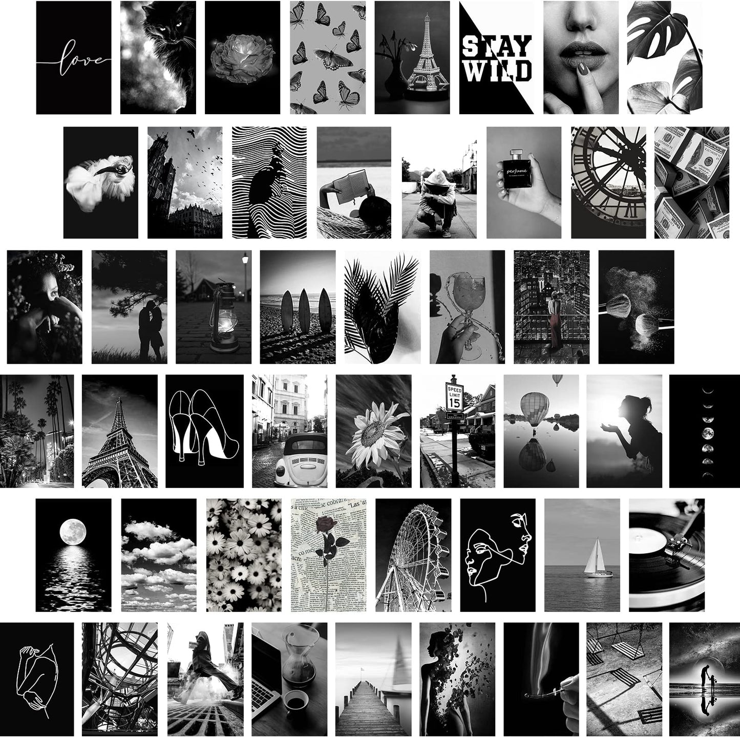 Yasowdkel Black White Aesthetic Wall Collage Kit, Aesthetic collage kit, 50PCS 4x6 Inch Picture Collage Kit for Wall Aesthetic,Black picture wall collage,Dorm Wall Decor, Cute Wall Decor for Teen