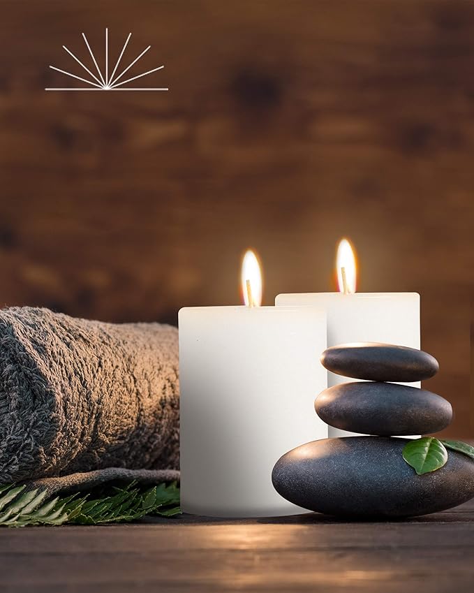 Mottled Pillar Candles by Bask - Set of 8-3" x 4" Dripless Unscented Candles in White for Home Decor, Relaxation & All Occasions