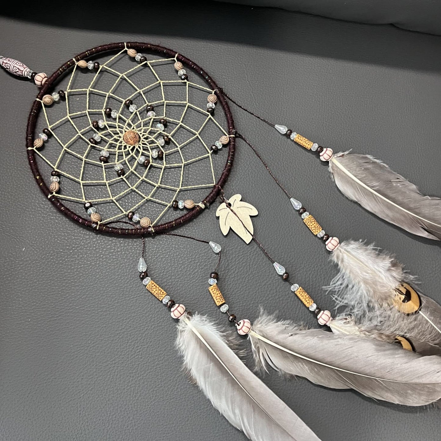 SMANSNAY Dream Catchers Wall Decor, Pure Hand-Woven Dream Catcher Brown Feather Dream Catchers for Boys Girls Bedroom Decoration, Wedding Blessing Gift 25.6" Length (Brown)