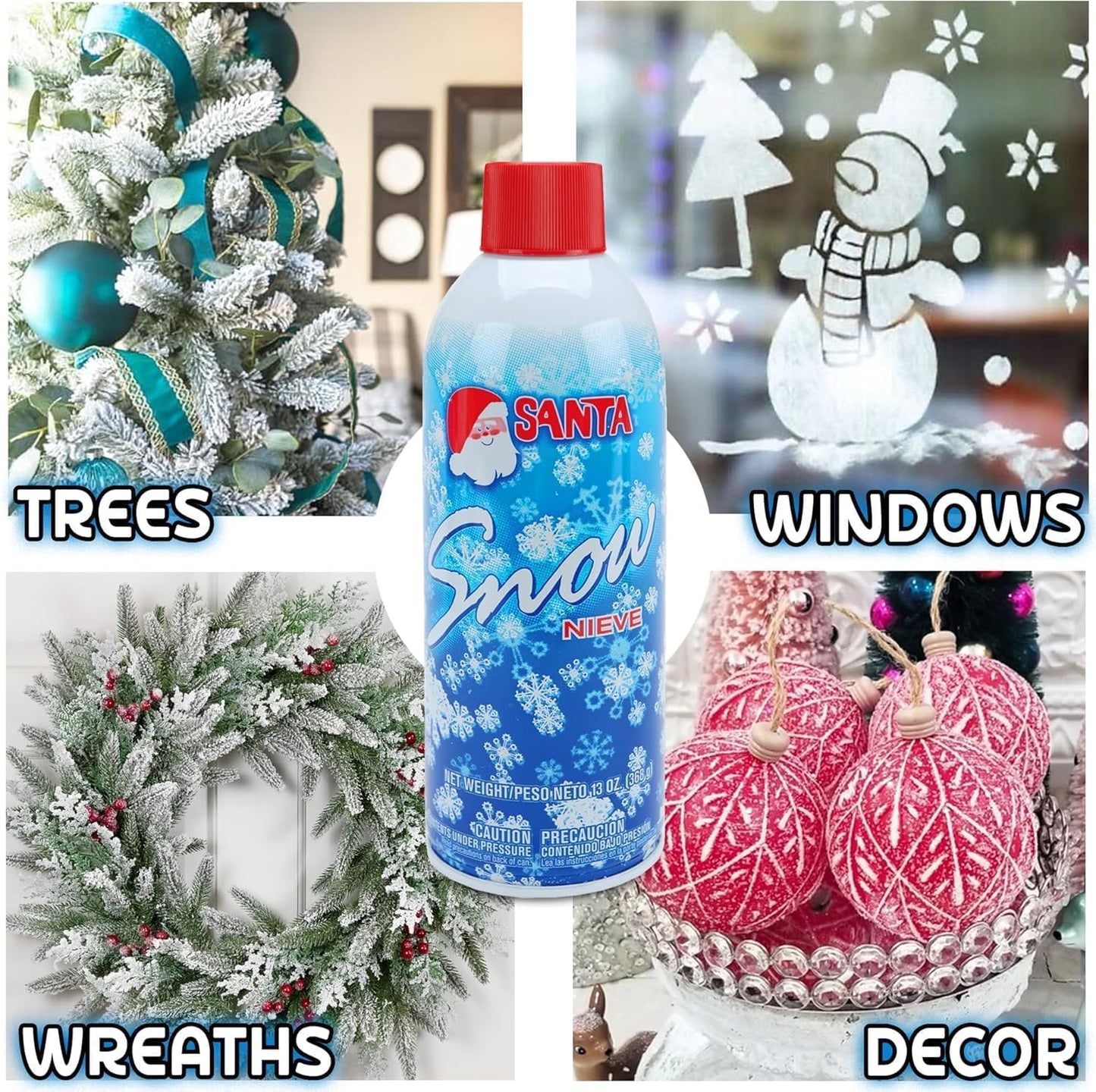 GRAS Art Bundles Christmas Fake Snow Spray 13oz 6-Pack – Instant Artificial Snow for Trees, Windows, Wreaths & Holiday Crafts – Easy Winter Decoration Kit for a Frosty, Snowy Finish