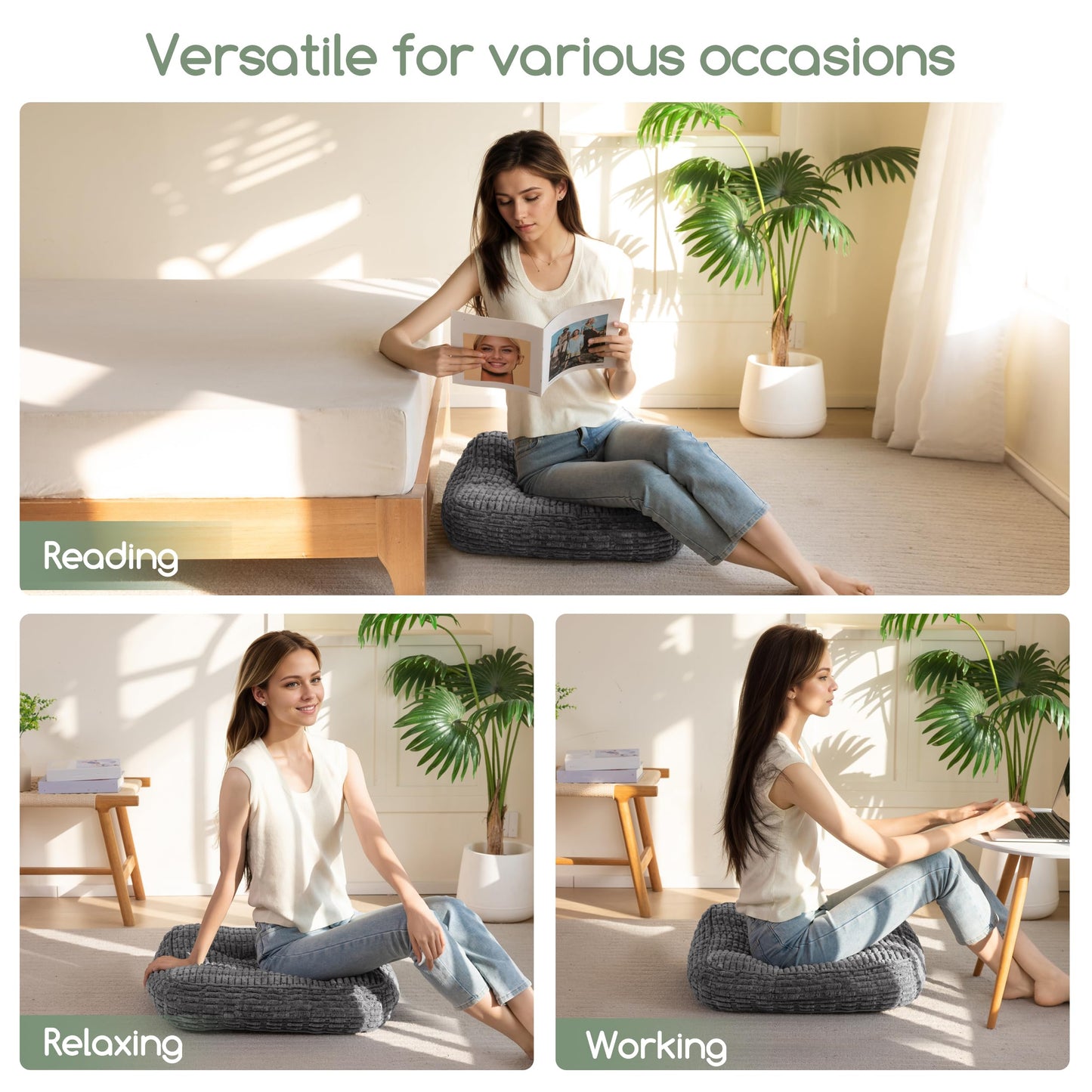 Washable Floor Pillow Cushion for Adults, Meditation Cushion Pillow, Removable Tufted Blended Corduroy Cover, Large Square Floor Sitting for Tatami Living Room or Yoga, 22x22 Inch, Machine Washable