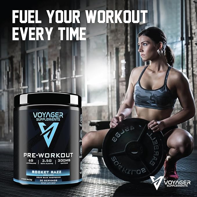Voyager Pre-Workout Rocket Razz ??Creatine-Free Powder w/L-Citrulline, Beta-Alanine, Caffeine ??Supports Energy, Endurance & Focus ??30 Servings ??No Artificial Fillers ??GMP Certified