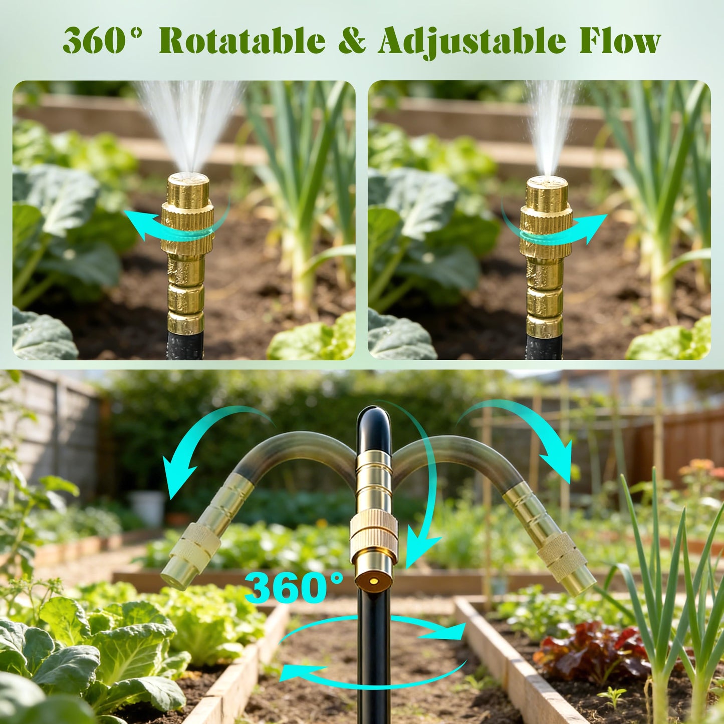 Drip Irrigation System for Garden, Automatic Watering System with Adjustable 360° Copper Spray Nozzles, DIY Drip Irrigation Kit for Yard, Lawn, Greenhouse, Raised Beds & Potted Plants (30FT)