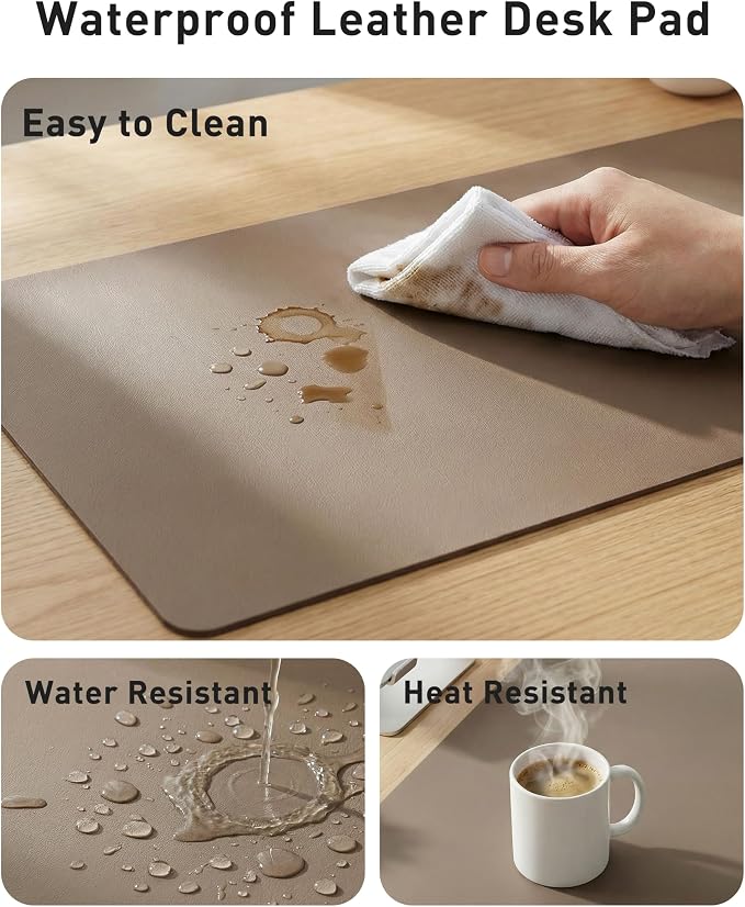 Aothia Faux Leather Desk Mat - Large Mouse Pad, Non-Slip PU Leather Blotter, Waterproof Writing Surface for Office and Home (Coffee, 40" x 24")