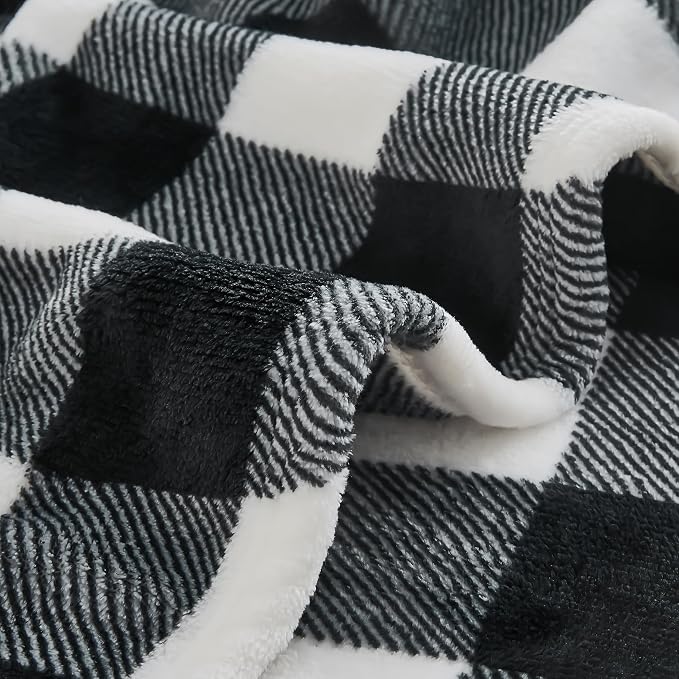 BEDELITE Plaid Fleece Twin Blanket for Couch & Bed, Black & White Checkered Flannel Blanket, Cozy & Soft Buffalo Plaid Decor Blanket for Women, Men, 60"x80"