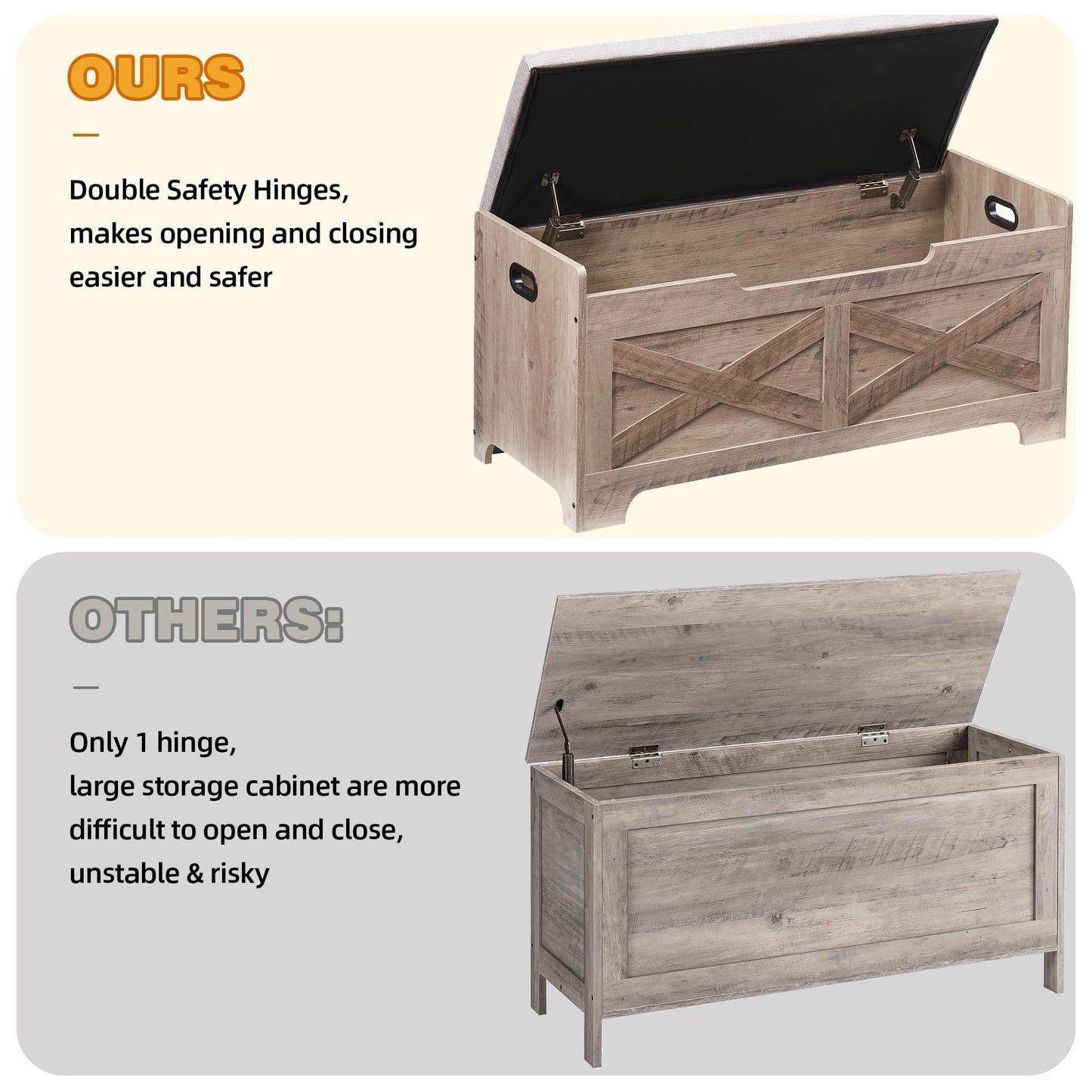 GAOMON Storage Chest, Lift Top Storage Trunk with 2 Safety Hinges, Barn Style Organizer, Wooden Entryway Bench with Seat Cushion, Large Storage Chest for Entryway, Bedroom, Living Room