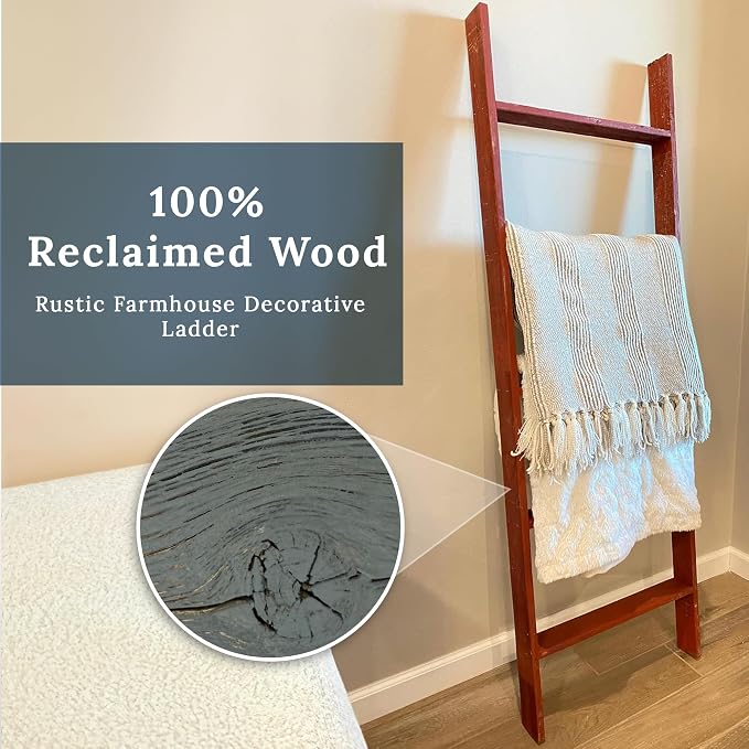 BARNWOODUSA Throw Blanket Ladder – Fully Assembled Reclaimed Wood – Rustic Decorative Ladder for Towels, Quilts, & More – Perfect Farmhouse Decor for Bathroom, Porch, or Living Room,5ft18.