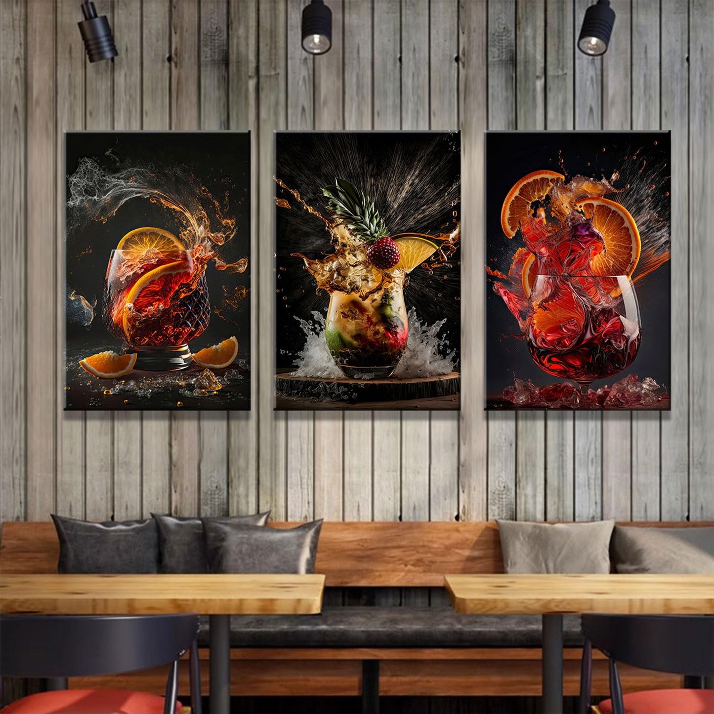 3-Piece Framed Canvas Wall Art Wrapped Canvas Cocktail Drink Posters High-Definition Bar Art Prints, Modern Alcohol Beverage Artwork Liquor Splash Photography Pictures, Unique Bartender Decor for Home Kitchen, Lounge and Bar12X16inch