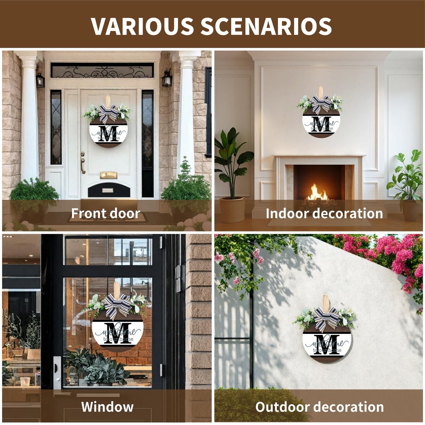 Personalized Last Name Welcome Sign with 26 Initial Letter Welcome Sign for Front Door Porch Farmhouse Decoration, Durable Wood Hanging Plaque for Year-Round Curb Appeal (M)
