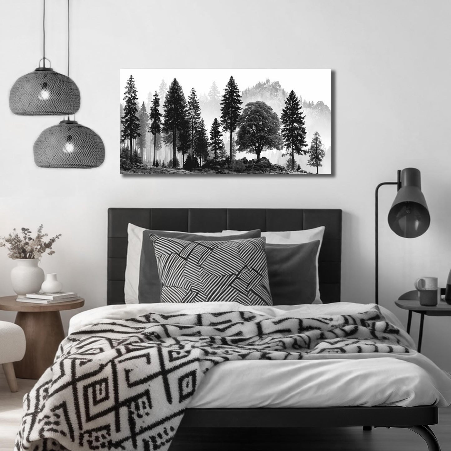 CPKATMT Foggy Forest Wall Art for Living Room Black Tree Pictures wall Decor for Office Natural Landscape Wall Decor for Bedroom 20 x 40 Inch