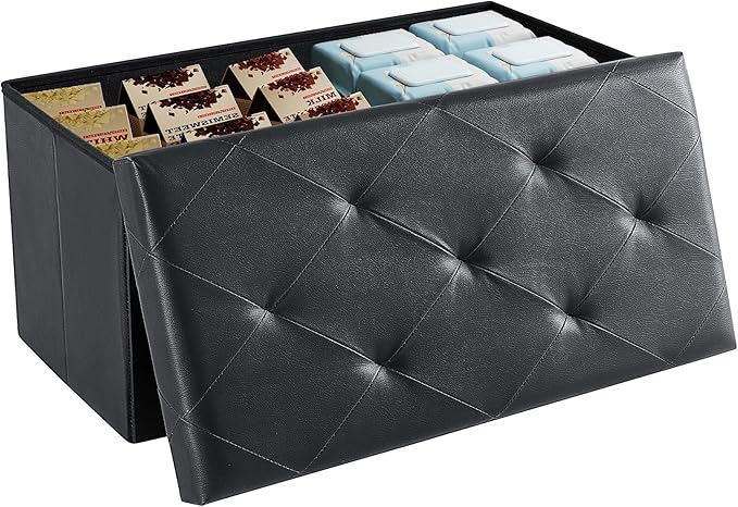 DUMOS 30 Inch Folding Storage Ottoman Bench, Large Hidden Storage Chest withThicker Foam Padded Seat, End of Bed Foot Rest Stool for Bedroom Living Room Entryway, Load 660 lbs, Black