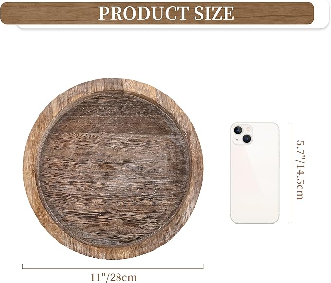 Hanobe Candle Plate Holder Tray: Round Wood Decorative Candle Plate - Rustic Farmhouse CoffeeTable Decor - Tealight Pillar Trays for Home Decor (Distressed)