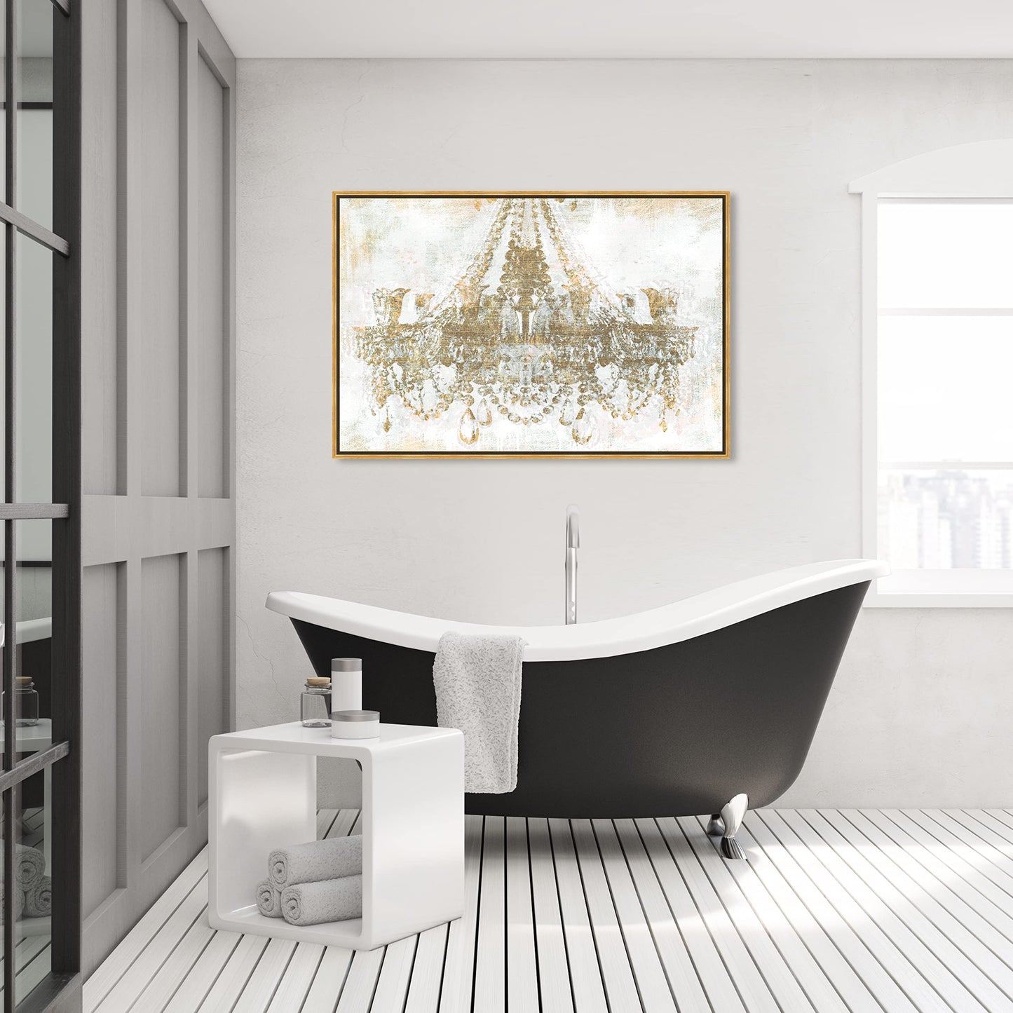 The Oliver Gal Artist Co. Fashion and Glam Modern Canvas Art - Gold Diamonds, Wall Art for Living Room, Bedroom, and Bathroom, 45 in x 30, White and Gold Home Decor