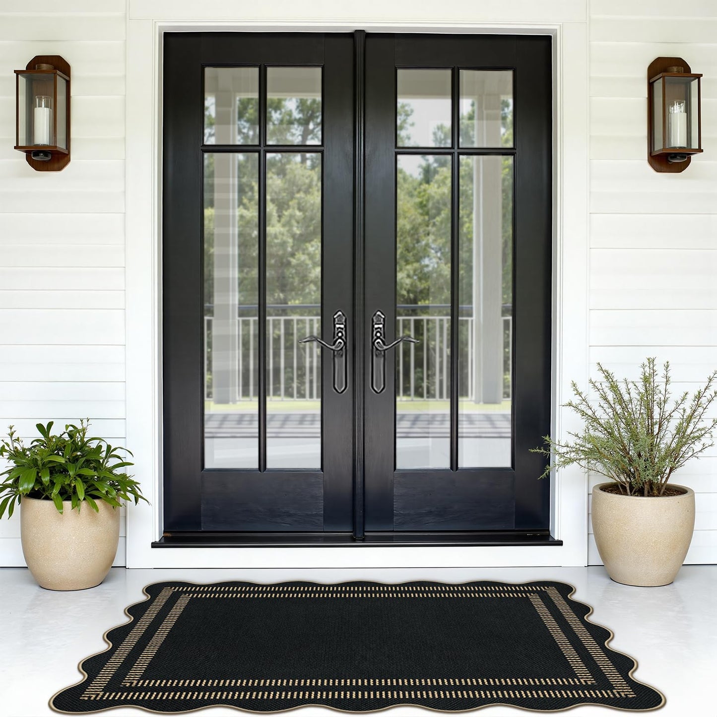 LORWER Modern Easy Jute 3x5 Outdoor Patio Rug, Black Washable Rugs for Entryway Indoor Kitchen Rugs, Farmhouse Neutral Non Slip Carpet for Living Room Backyard