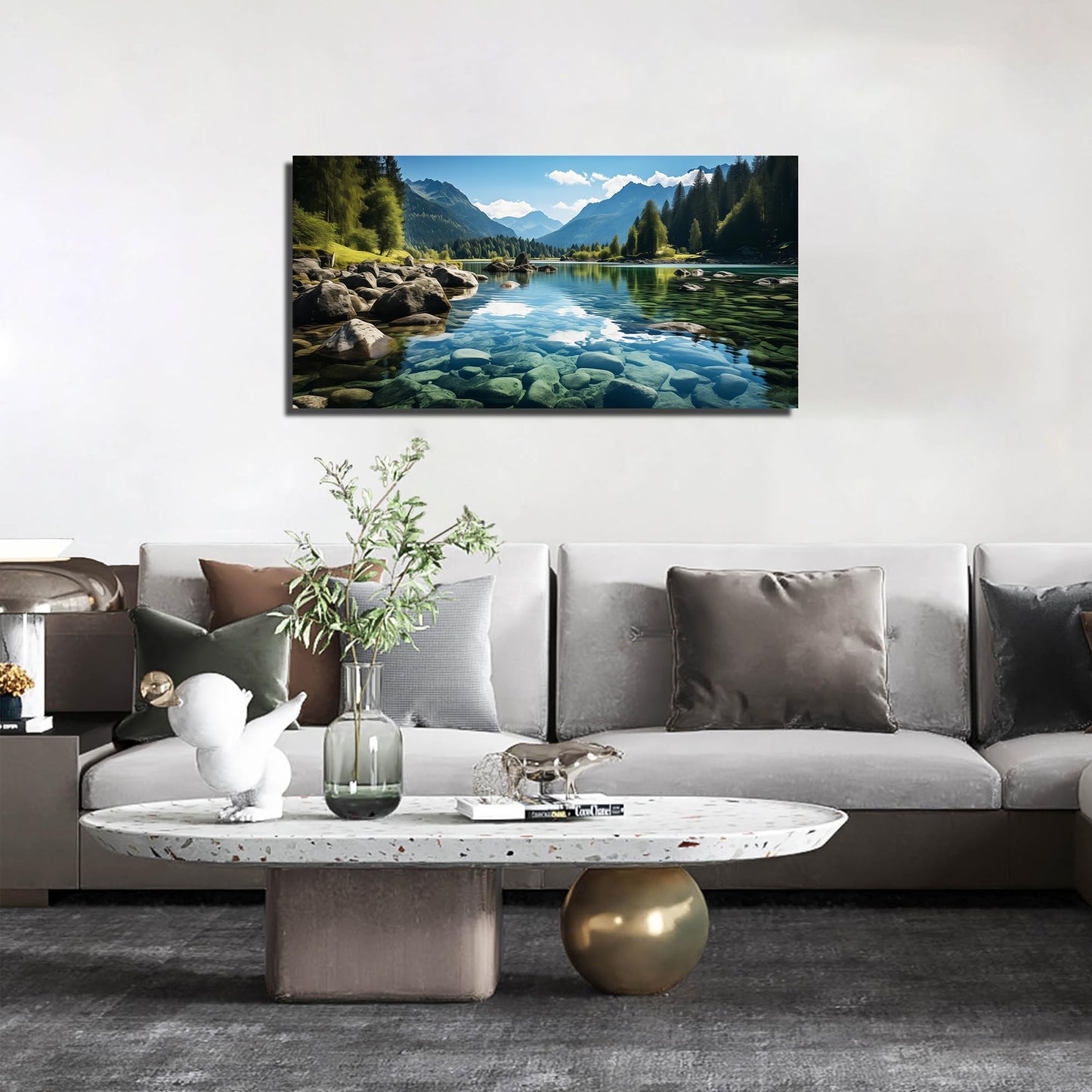 GUGIKA Landscape Wall Art for Living Room, Mountain and Lake Wall-Decor for Bedroom, Natural Scenery Canvas Prints Pictures for Hallway Office, Size 40 x 20 Inches