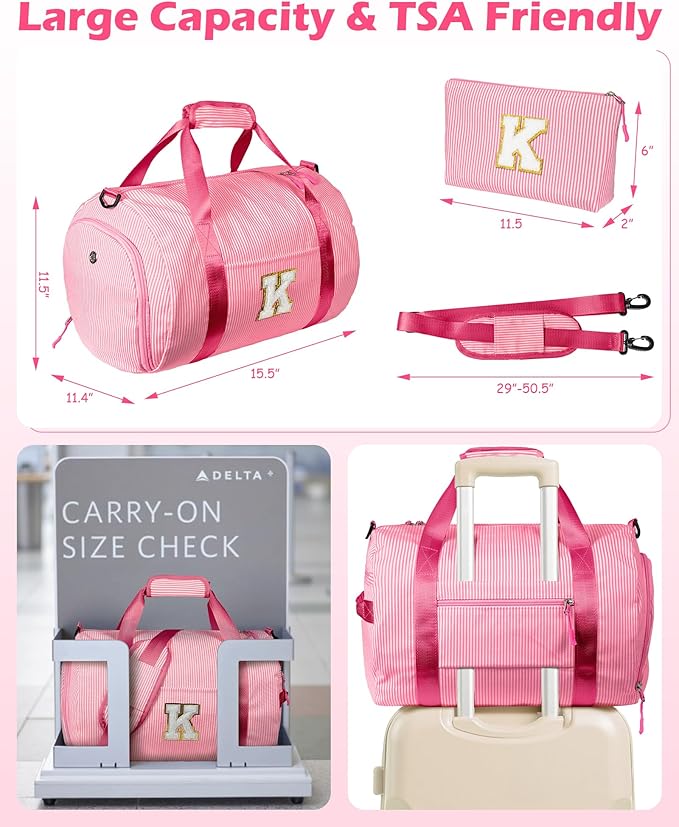 Gift Ideas for Teen Girls, Girl Gym Bag, Kids Initial Overnight Duffel Bags with Shoe Compartment, Personalized Travel Bag with Makeup Pouch, Graduation Gifts for Daughter Niece (Letter N)