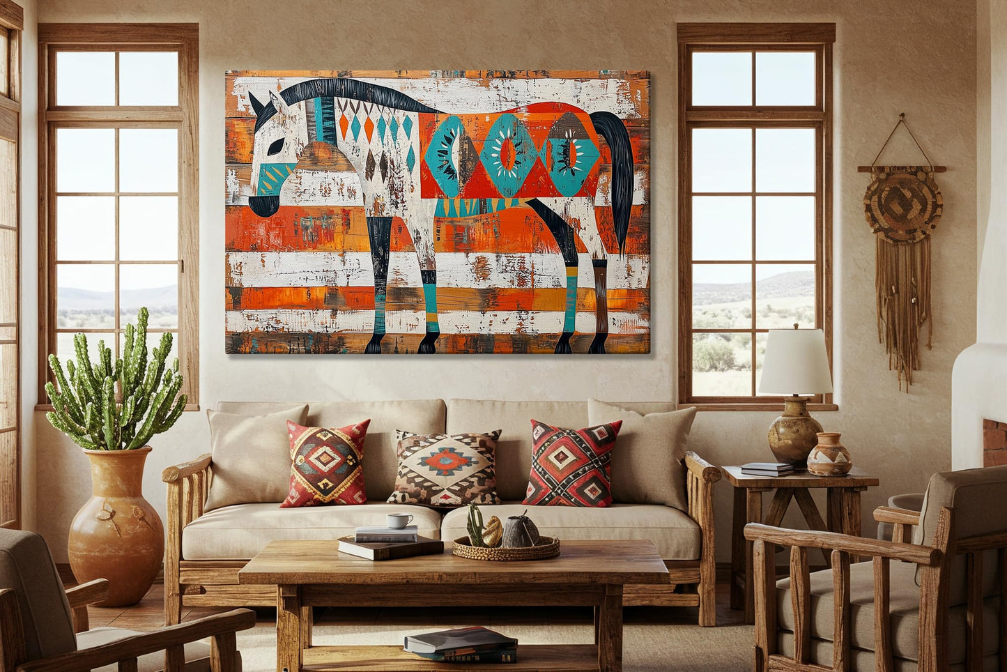 Arizona Canvas Prints Small to Extra Large - Sonoran Desert Landscapes Dining Room, Bedroom, Bathroom, Living Room - Saguaro Cactus Wall Art (Painted Desert Mustang, 24"L x 36"W)