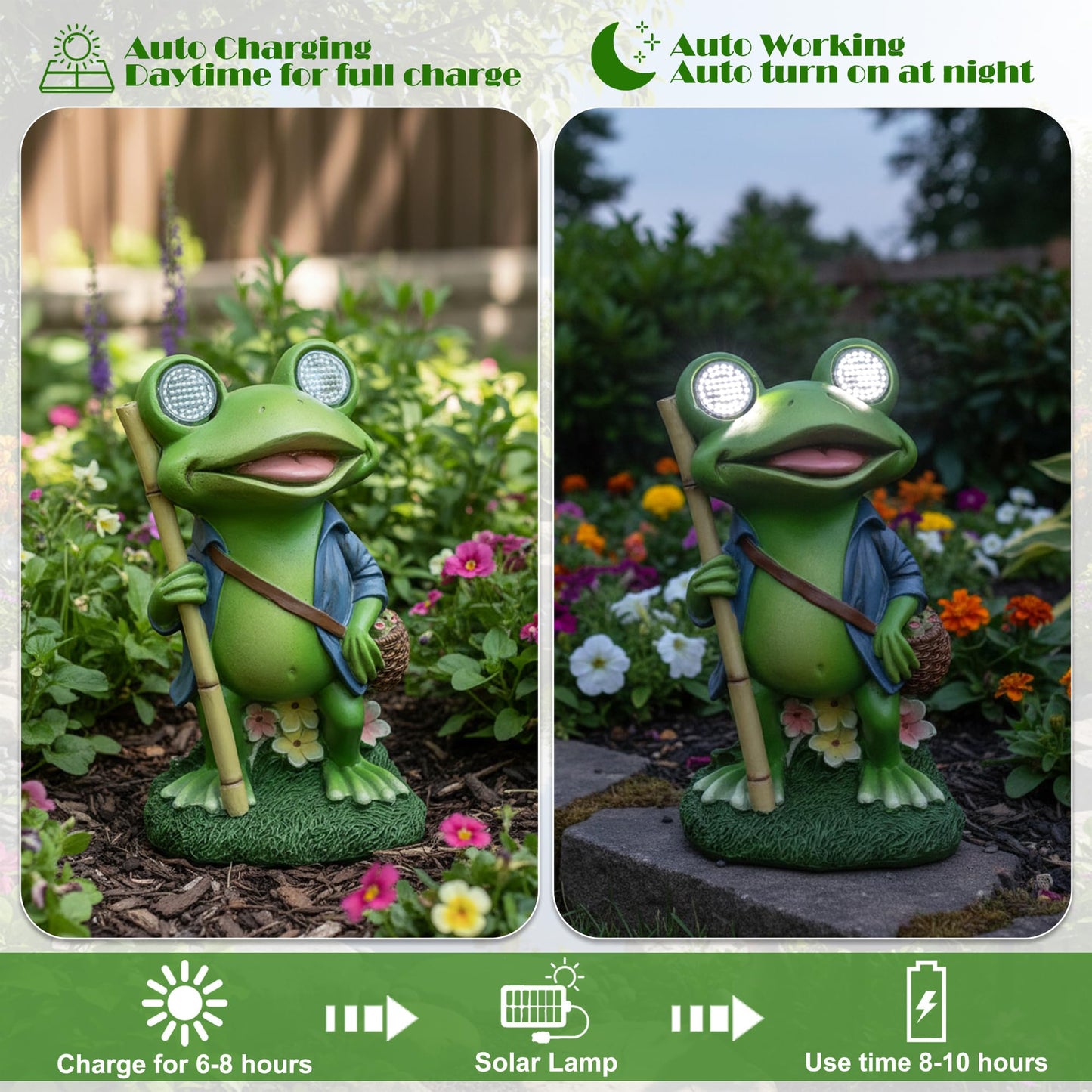 YOUERDA Frog Resin Garden Solar Lights Decorative Statue, Garden & Home Womens Birthday Gifts, Resin Animals Frog Outdoor Lawn Lights Solar Powered Ornaments, Spring Outdoor Room Home Decor