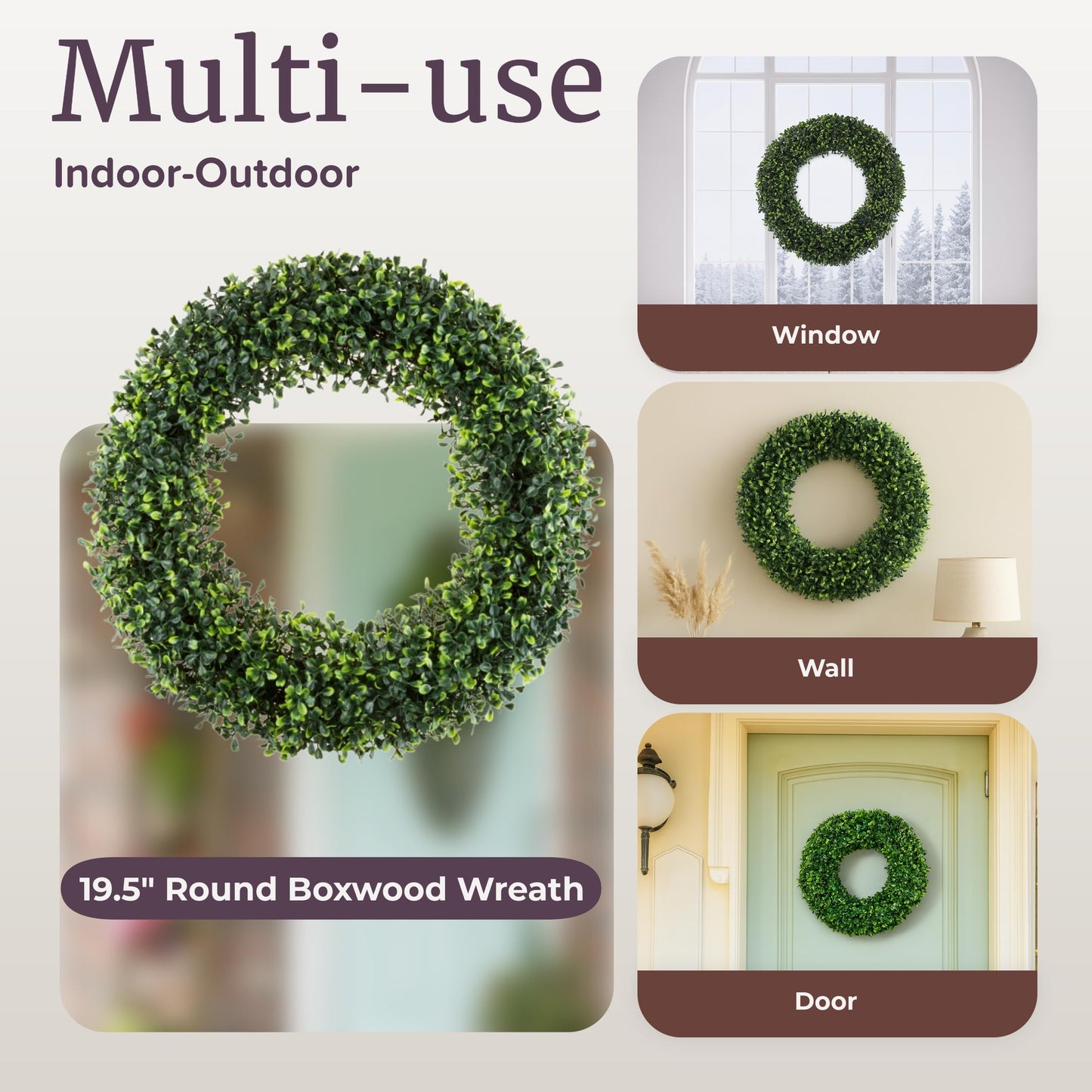 Pure Garden 19.5-Inch Boxwood Wreath - Round UV Resistant Artificial Spring, Summer, Fall, or Winter Wreath - Indoor/Outdoor Wreaths for Front Door
