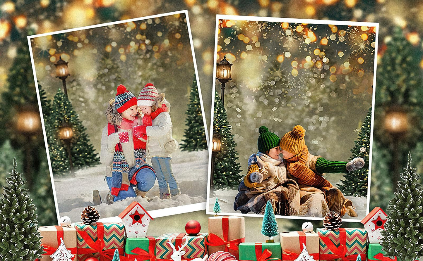 Mocsicka 10x8ft Winter Snowflake Christmas Tree Backdrop Christmas Glitter Bokeh Newborn Baby Shower Birthday Photo Backdrops Xmas Pine Tree Party Decors Photography Background