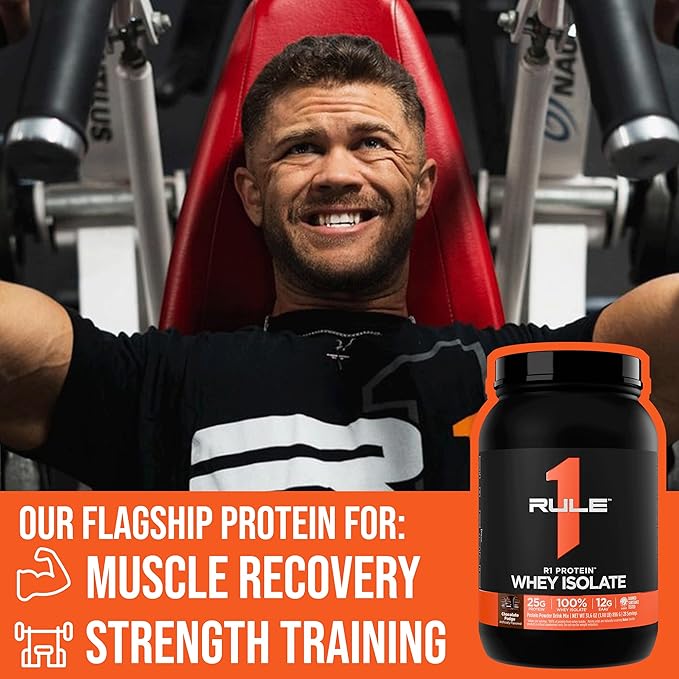 Rule 1 R1 Protein Whey Isolate - with 25g Protein & 6g BCAA Exclusively from Isolated & Hydrolyzed Sources for Workout Recovery (1 Pound*, Chocolate Fudge)