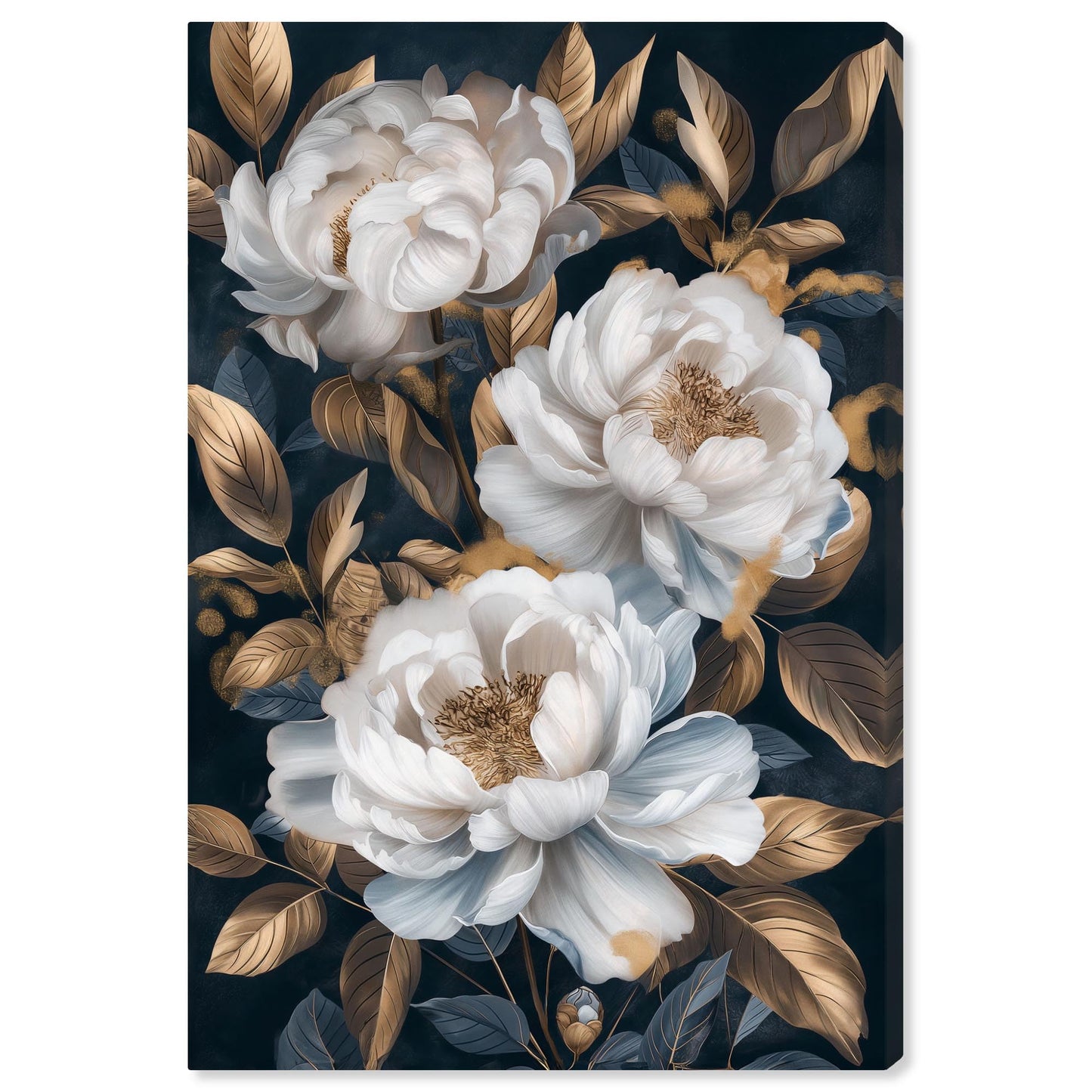 Art Remedy Golden Emblems in White I Canvas Luxury Floral Art, Gallery Wrapped, 16" x 24"