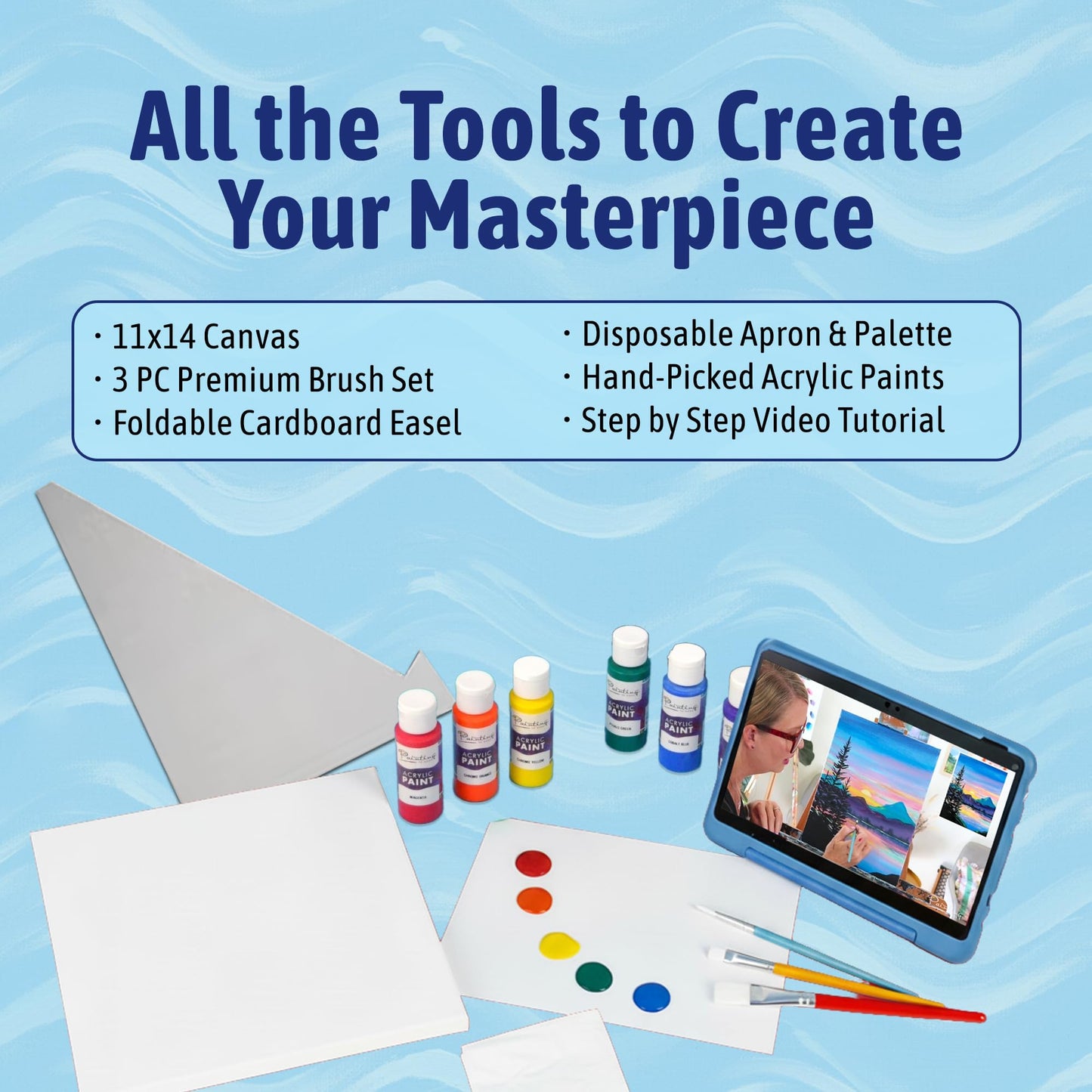 Painting to Gogh – Sunset Sonata - Painting Kit for Adults – 11x14 Canvas, 5 Paint Brushes, Acrylic Paints, Easel, Palette, Apron & Step-by-Step Video Tutorial – for Beginners& Art Lovers